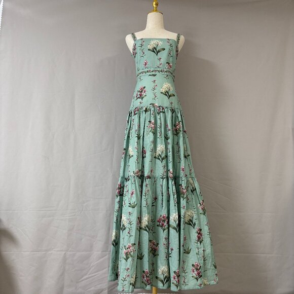 Agua by Agua Bendita  Green layered linen maxi dress with Lima linen embroidery - Picture 3 of 12